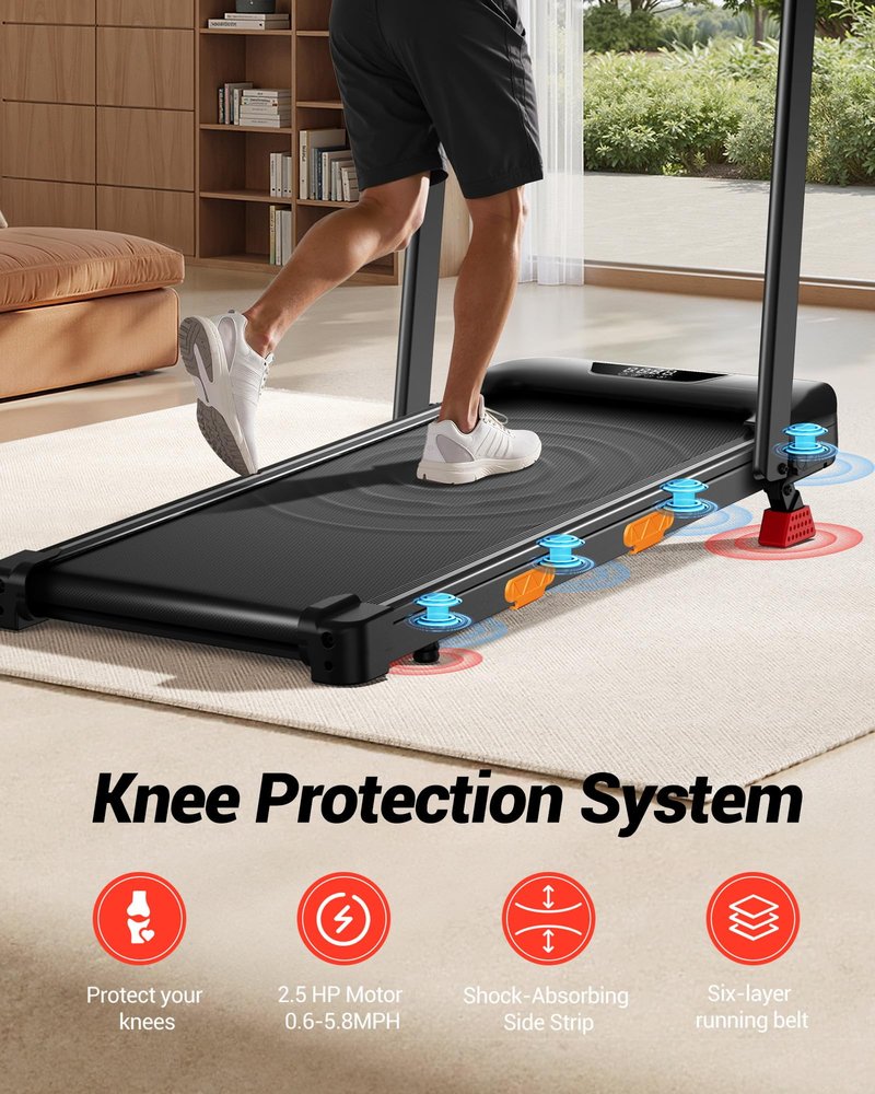 Walking Pad Treadmill with Handle Bar - 2.5HP Quiet Folding Treadmill for Home Office Under Desk Portable Walking Pad with 15% Incline 300LBS Capacity