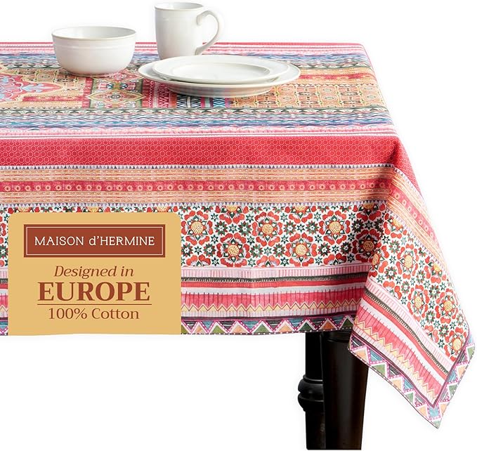 Maison d' Hermine Table Cloth Rectangle Table 100% Cotton 70 x 140 Inches Fall Tablecloth Reusable Everyday Use for Thanksgiving Christmas Decorations Dining Farmhouse Party (Ispahan)