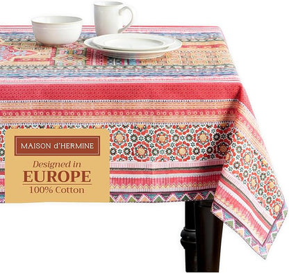 Maison d' Hermine Table Cloth Rectangle Table 100% Cotton 60 x 90 Inches Fall Tablecloth Reusable Everyday Use for Thanksgiving Christmas Decorations Dining Farmhouse Party (Ispahan)