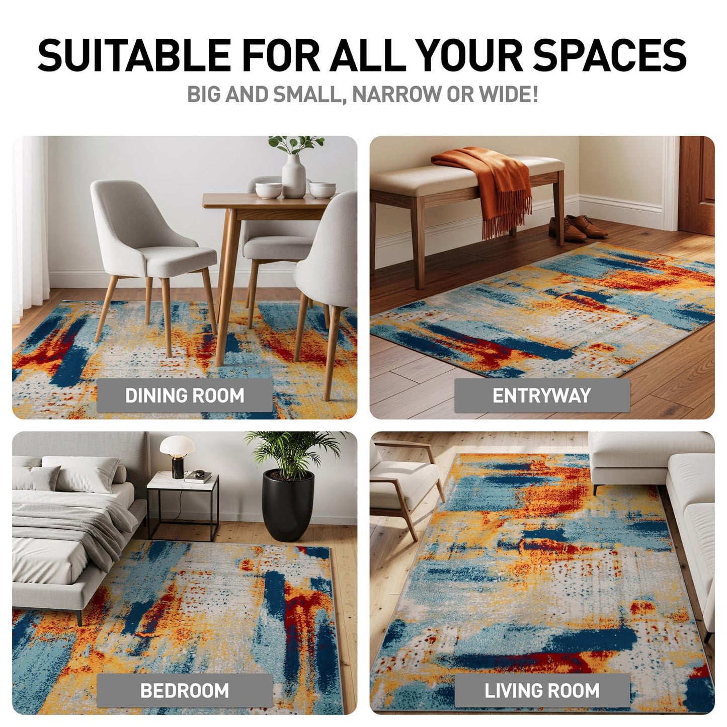 Rugshop Sky Collection Abstract Area Rug, Carpet with Jute Backing for Office or Small Living Space, 3'3" x 5'