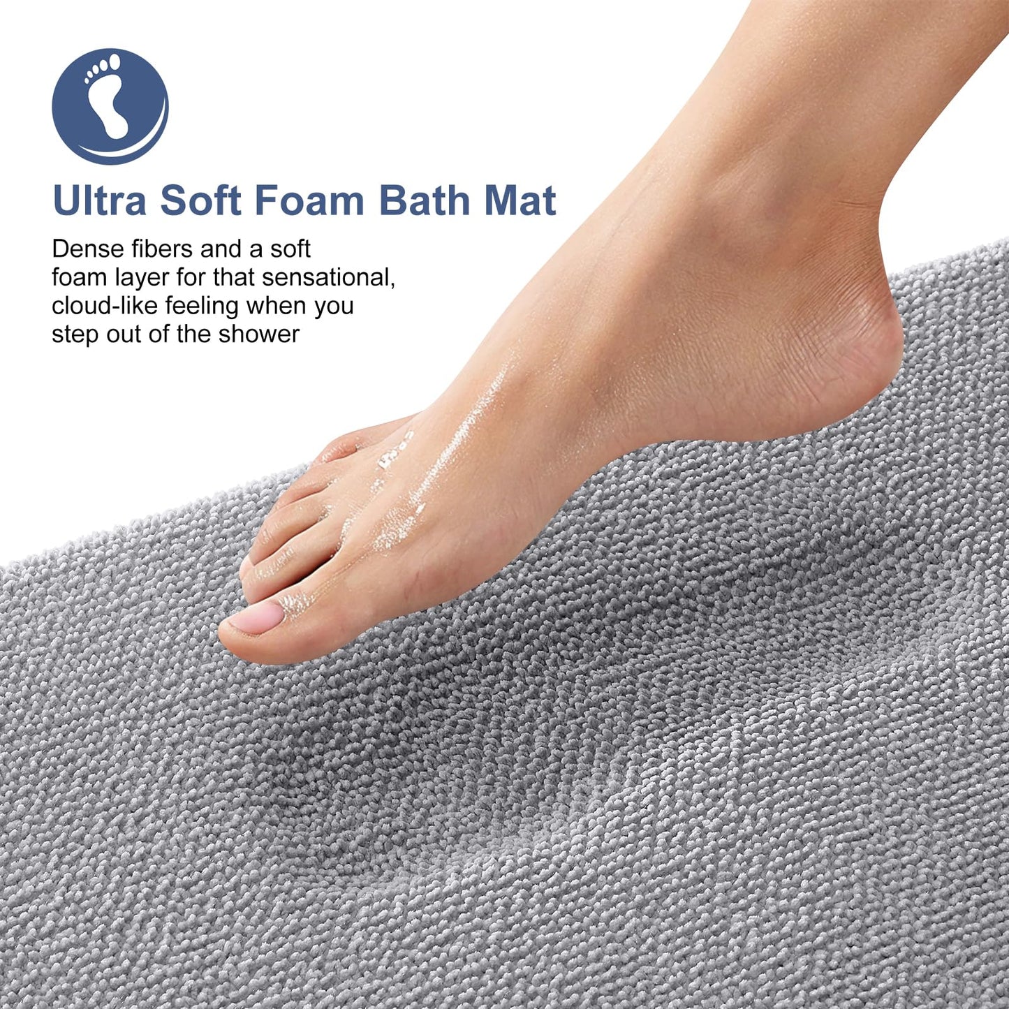OLANLY Bathroom Rugs Sets 2 Piece, Soft Absorbent Memory Foam Bath Mats and U-Shaped Toilet Rug Set, Machine Washable Bath Mats for Bathroom, Home Decor Accessories (30"x20"+24"x20", Grey)