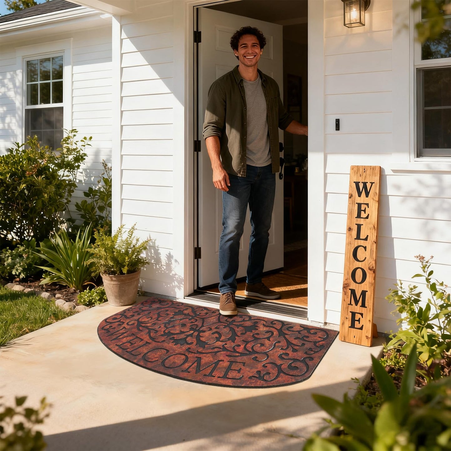 MTOUOCK Large 47"x 22" Heavy Duty Welcome Mats Outdoor with Non-Slip Rubber Backing - Durable Outdoor Door Mat for Front Door Entrance, Garage, Patio & High Traffic Areas（Welcome Mat Style 2）