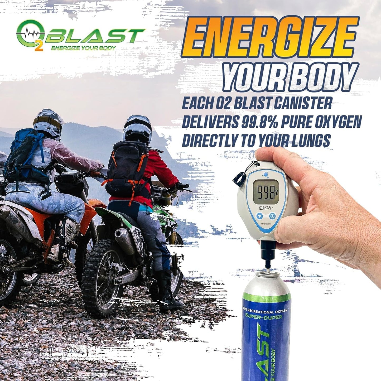 O2 Blast - Pure Oxygen Supplement - Filled with 99.99% Pure Oxygen to Support Fast Recovery, Increase Stamina & Enhance Focus for High Altitude and Action Sports, 4L Portable Can Flip-Top Cap, 3-Pack