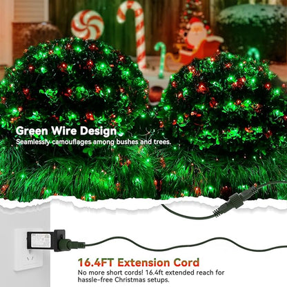LitHome 21FT x 5FT Christmas Net Lights Outdoor, 360 LED Red Green Bush Lights with 8 Modes, Connectable Waterproof Net Mesh Light Dark Green Wire for Bushes Shrubs Outdoor Christmas Holiday Decor