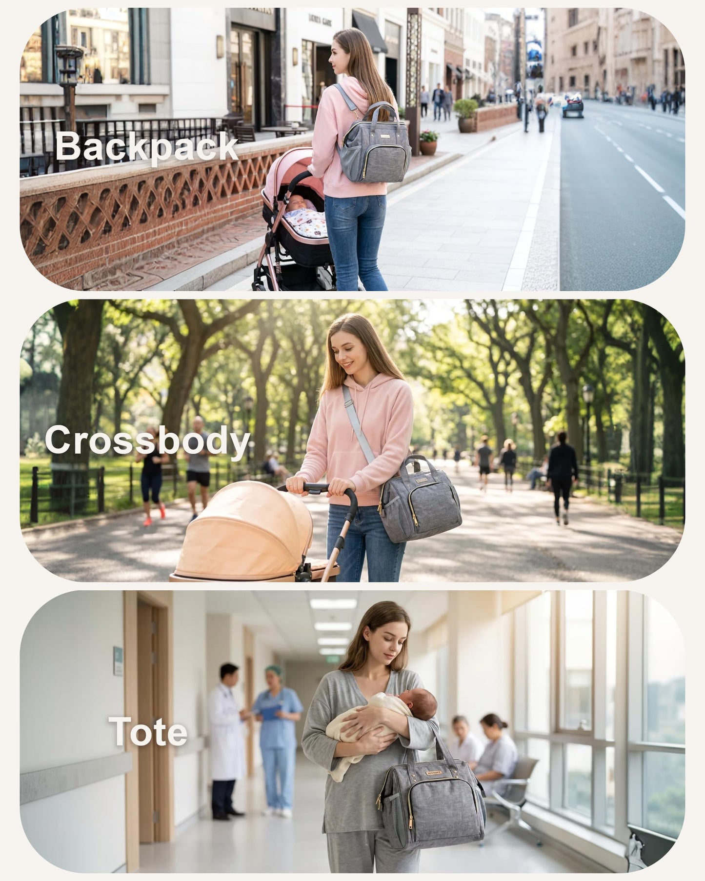 FHELAD Small Diaper Bag Backpack, Toddler Diaper Bags Waterproof Multi-Function Newborn Baby Stylish Mini Crossbody Diaper Bag, Gray