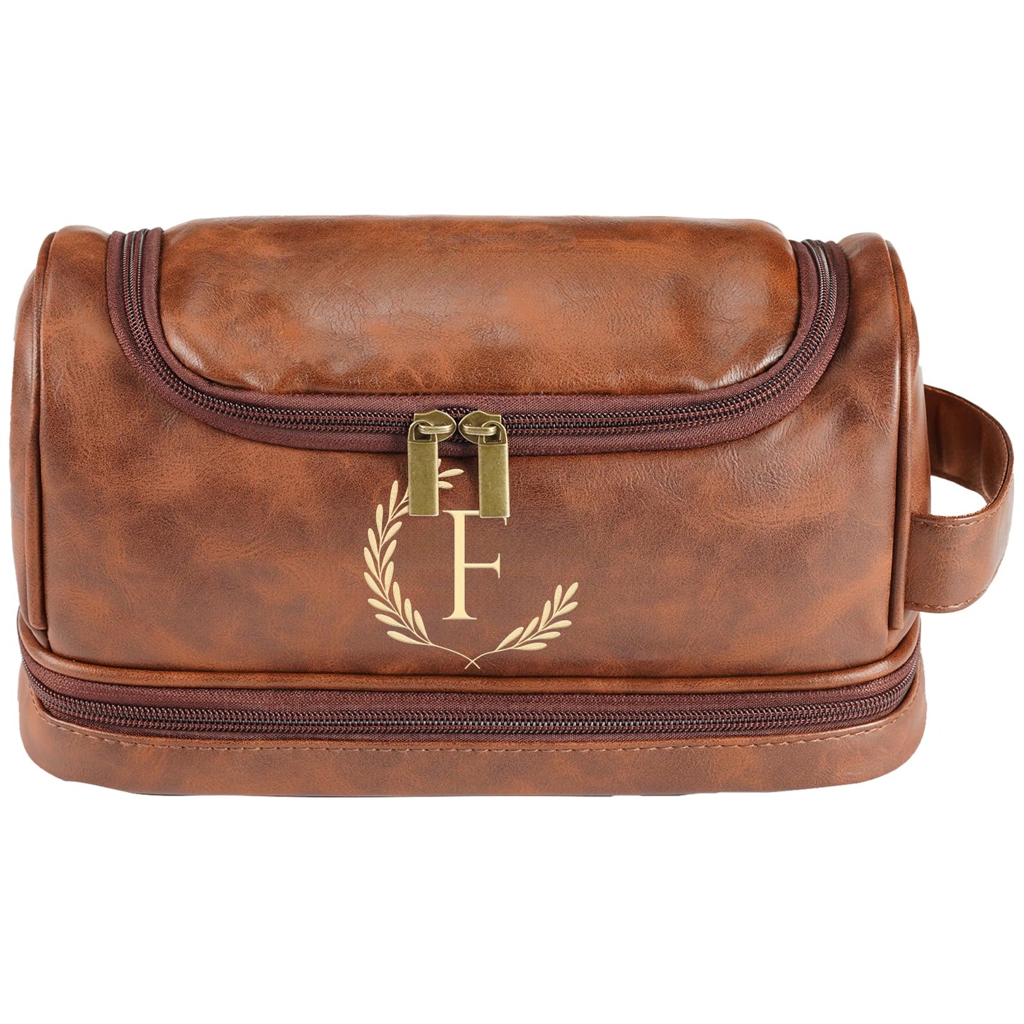 Personalized Leather Toiletry Bag For Men, Engraved Initial Travel Toiletry Bag for Men, Travel kit for Him, Ideal Gift for Him Dad Father Son Husband Grandpa Lover Christmas Anniversary Birthday(F)