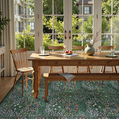Lahome Dark Green Bedroom Rugs 5x7, Soft Washable Rugs for Dining Room, Boho Non Slip Low Pile Forest Stain Resistance Floral Carpet for Living Room Office Giverny, Dark Green
