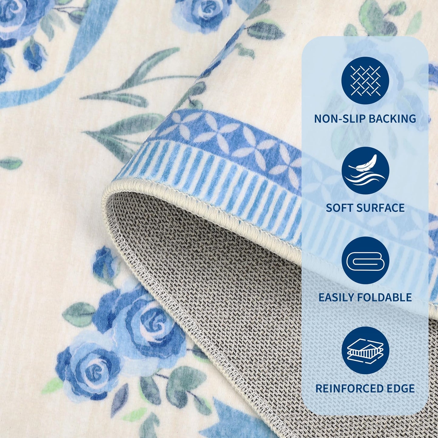 GarveeHome Floral Bow Rugs for Bedroom Girls, 5x7 Area Rugs for Living Room with Soft Low Pile, Non Slip Blue and White Washable Rug 5x7 for Nursery Kids Playroom Dining Room College Dorm Rug