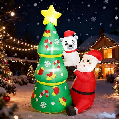 Dearsun 6.2FT Christmas Inflatable Tree with Santa Claus and Polar Bear, Blow up Christmas Inflatable Santa Build-in LED Lights Outdoor Decorations Large Party Yard Decoration