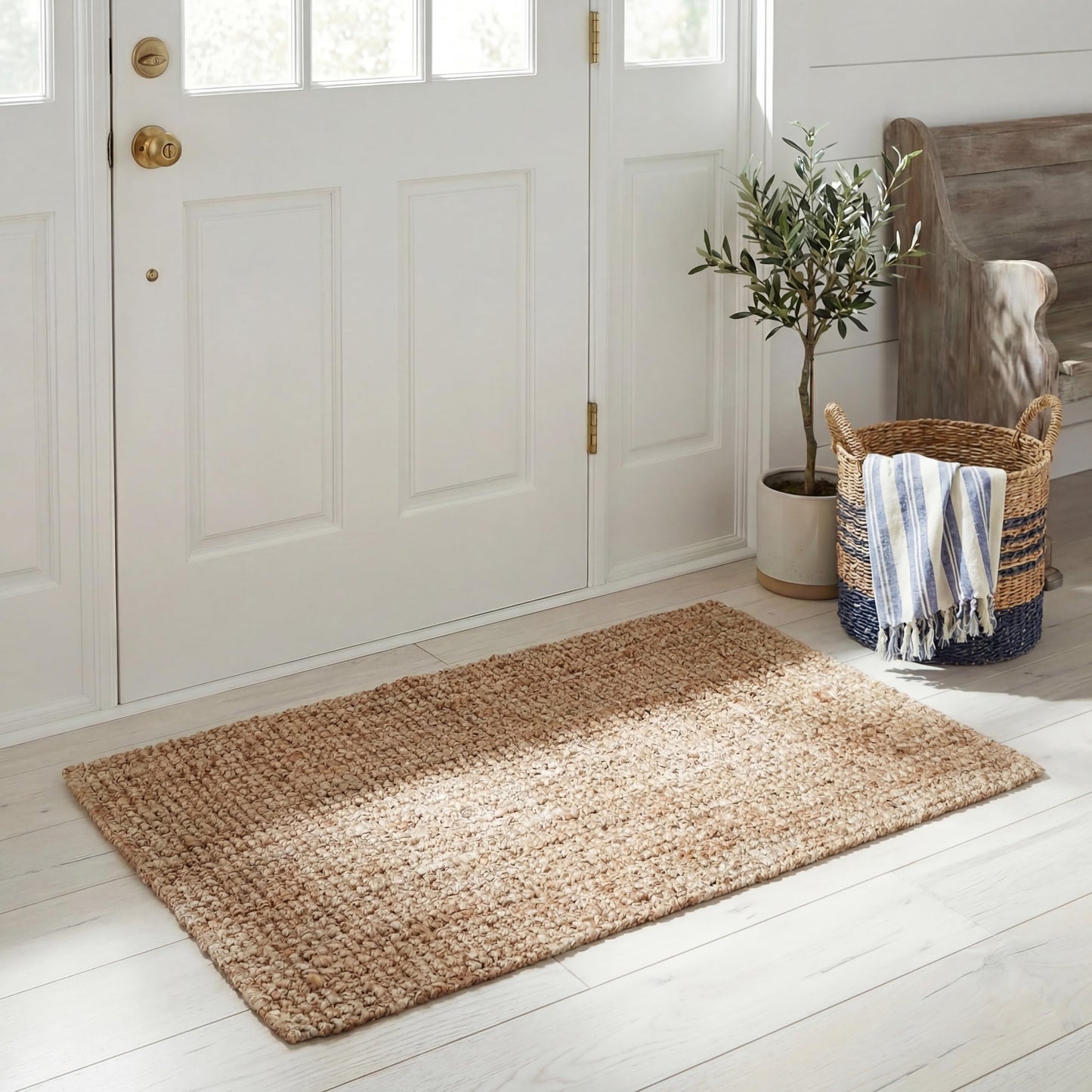 SAFAVIEH Natural Fiber Collection Area Rug - 2'6" x 4', Natural Brown, Handmade Jute, Farmhouse Style, Chunky Textured Thick Pile (NF447A)
