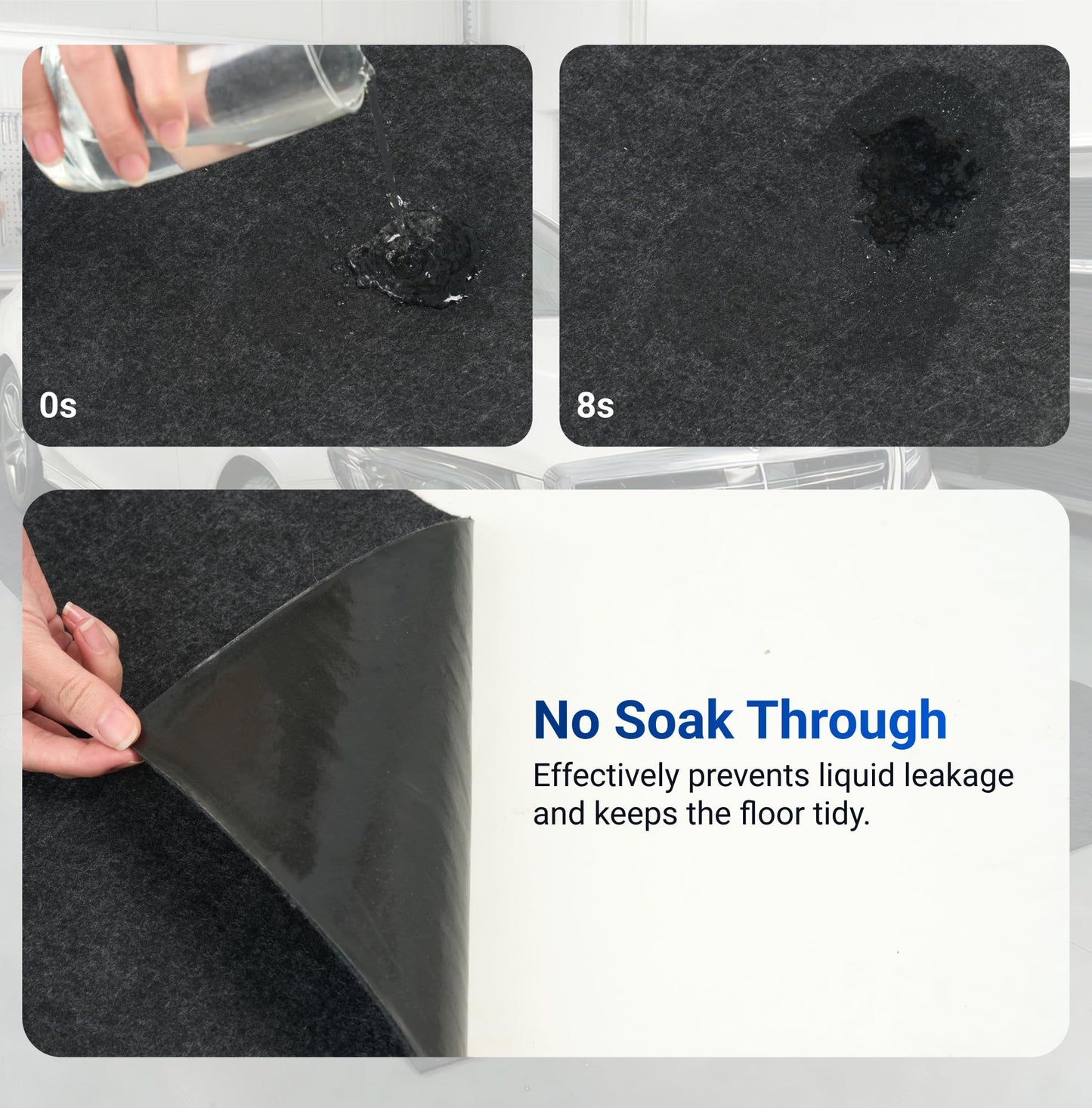 FLEXIMOUNTS 17' x 8' Garage Floor Mat Oil Spill Mat, Waterproof Garage Flooring for Cars & SUVs,Absorbent, Slip-Resistant, Quick Dry Carpet Fabric(Includes Double Sided Tape)