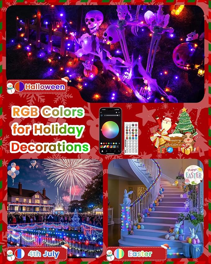 Smart Color Changing Christmas String Lights, 107FT 300LED App Control RGB LED String Lights with Remote & Timer, Waterproof Twinkle Christmas Tree Lights Indoor Outdoor Holiday Xmas Tree Decorations
