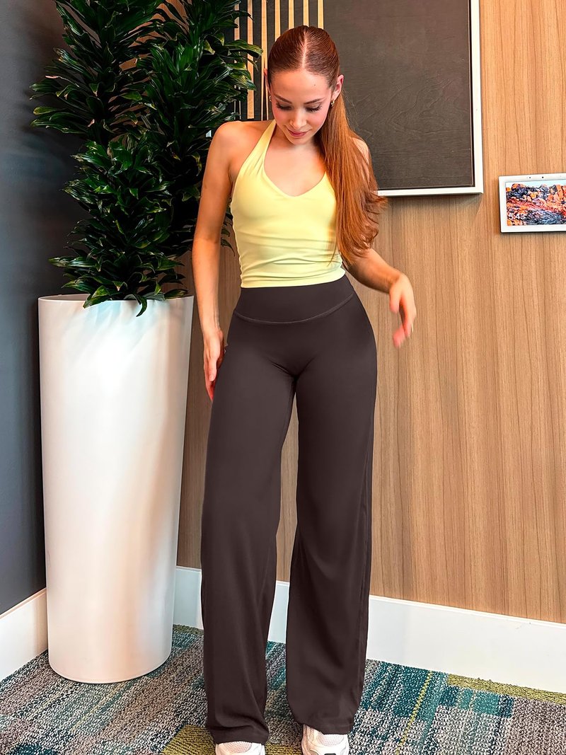 YEOREO Workout Leggings Womens No Front Seam Straight Leggings 31.5" High Waist Buttery Eddiy Gym Yoga Pants Dark Brown S