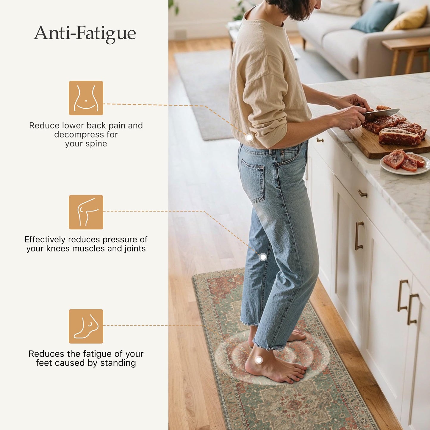 GENIMO Kitchen Mats for Floor 2PCs, Washable Anti Fatigue Mat for Cushioned, 17.3"x59"+17.3"x30", Waterproof Kitchen Rugs, Non Slip Comfort Standing Mat Rug for Home, Sink, Laundry, Multi