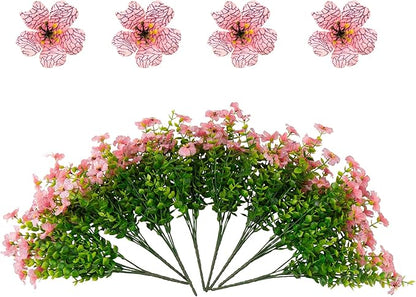 Outdoor Artificial Flowers, 8 Bundles Fake Flowers Summer Decoration, No Fade Faux Plastic Shrubs for Garden Patio Porch Window Box Decor (Pink)