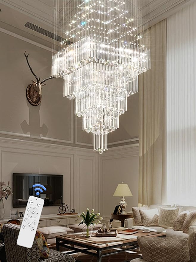 D40''X H100'' Extra Large Chandeliers for High Ceilings Crystal Raindrop Gold Chandeliers Large Villa Chandelier Entrance Foyer Square Ceiling Light LED Dimmable 2700K-6000K 16 led bulbs include