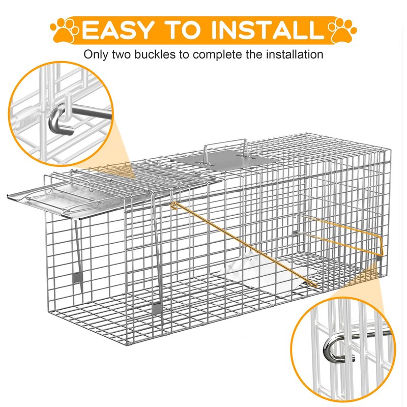 Nouva 32" Live Animal Cage Trap - Steel Large Folding Humane Cat Trap Raccoon Trap w/Handles for Rabbits, Stray Cats, Squirrels, Skunk, Groundhogs and Opossums