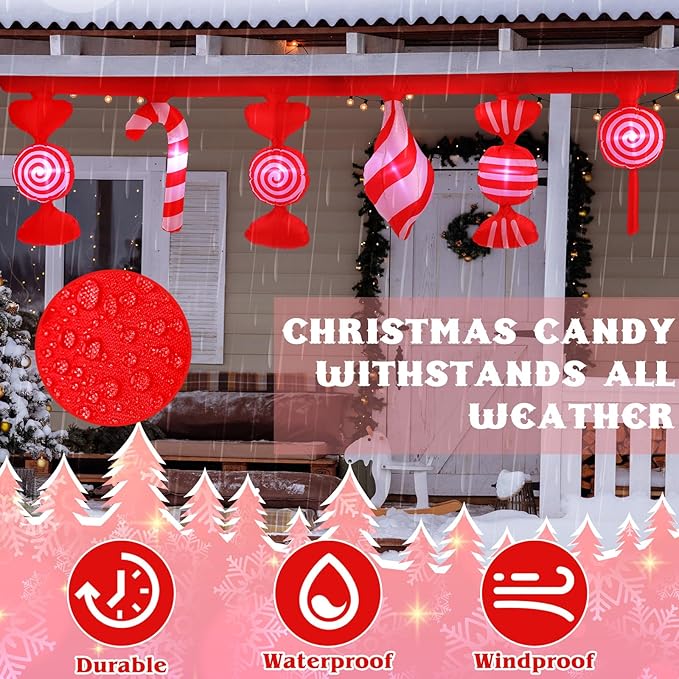 Retisee 14.7 ft Long Christmas Inflatable Outdoor Decoration Blow up Hanging Flashing Candy with Built in LED Lights Blow up Yard Decoration for Christmas Party Yard Windows Supplies Outdoor