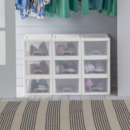 Sterilite 6-Pack Stacking Drawer, Clear Storage Closet Organizer, 6 Quart, White Frame - Stackable Plastic Drawers and Containers for Bedroom, Clothes, Dresser, Vanity, and Makeup Organization