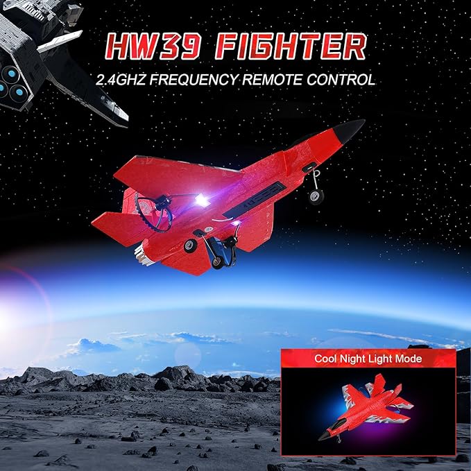 RC Plane 2CH RC Airplane Toys HW39 Fighter 2.4GHz Remote Control Plane RC Airplane RTF Ready to Fly for Beginner Kids and Adults F35 Aeroplane with Night Lights USB Charging (Red)
