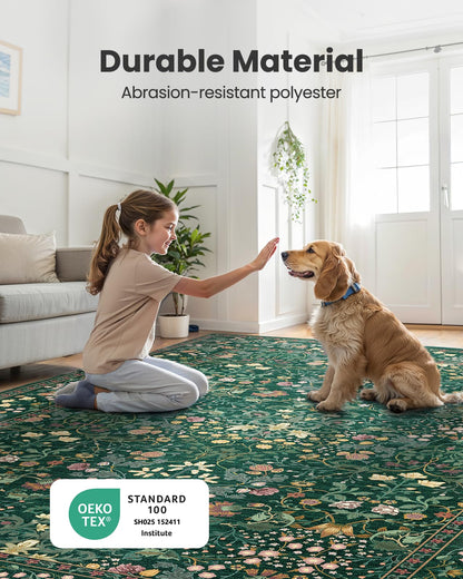AMADA HOMEFURNISHING 8x10 Washable Area Rugs for Living Room, Non-Slip & Low-Profile Floral Large Area Rug with Durable Edge Binding, Soft Rugs for Living Room, Bedroom, Dining Room