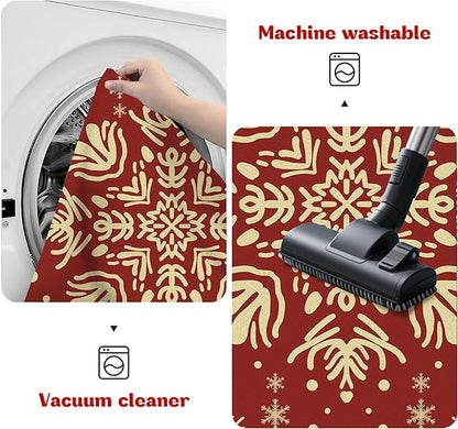 3' X 5' Christmas Area Rugs Snowflake Rug Washable for Indoor Entryway Bedroom Living Room Dorm Laundry Classroom Red Xmas Doormat for Kids Girls Women Floor Mat Pad Carpet