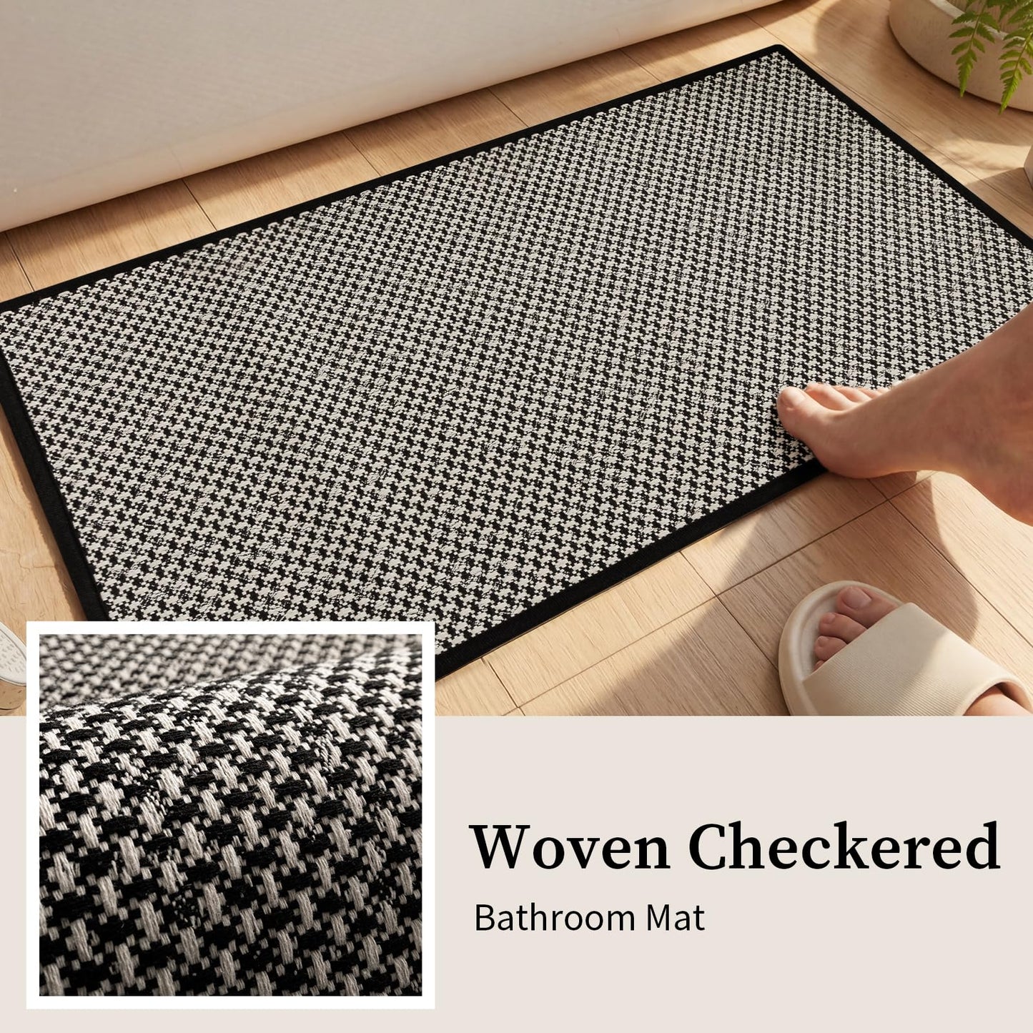 YIHOUSE Thin Bath Mat Black Bathroom Rugs Sets 2 Pieces, Non Slip Absorbent Mats Quick Dry, Woven Rugs Washable, Tapetes para Baño for Bathroom Toliet,Bathtub(17"x24"+17"x32")