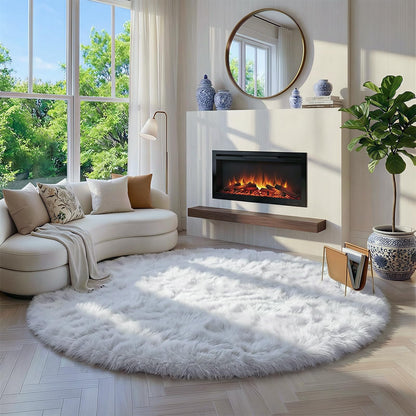 Amdrebio White Fluffy Round Rug 4Ft for Bedroom Aesthetic, Fuzzy Fur Circle Area Rugs for Living Room, Soft Plush Shaggy Shag Carpet for Nursery Dorm, Cute Kids Room Decor for Baby Toddler Teen Girls