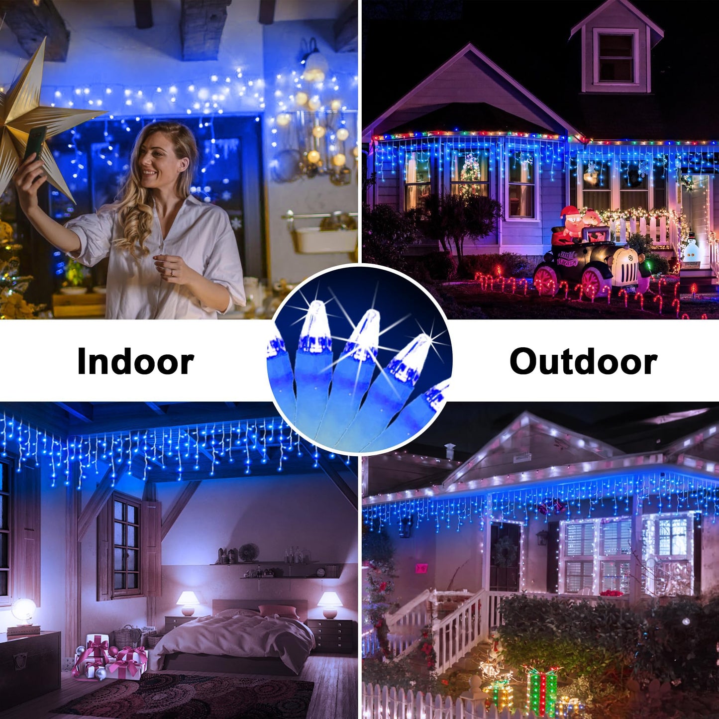 WUXYIYANG 132FT 1332 LED Outdoor Christmas Lights - 296 Ice Drops, 12 Pro Modes with Timer Memory & Brightness, Waterproof Hanging Ice String Light for Holiday Wedding Garden Fence House Decor (Blue)