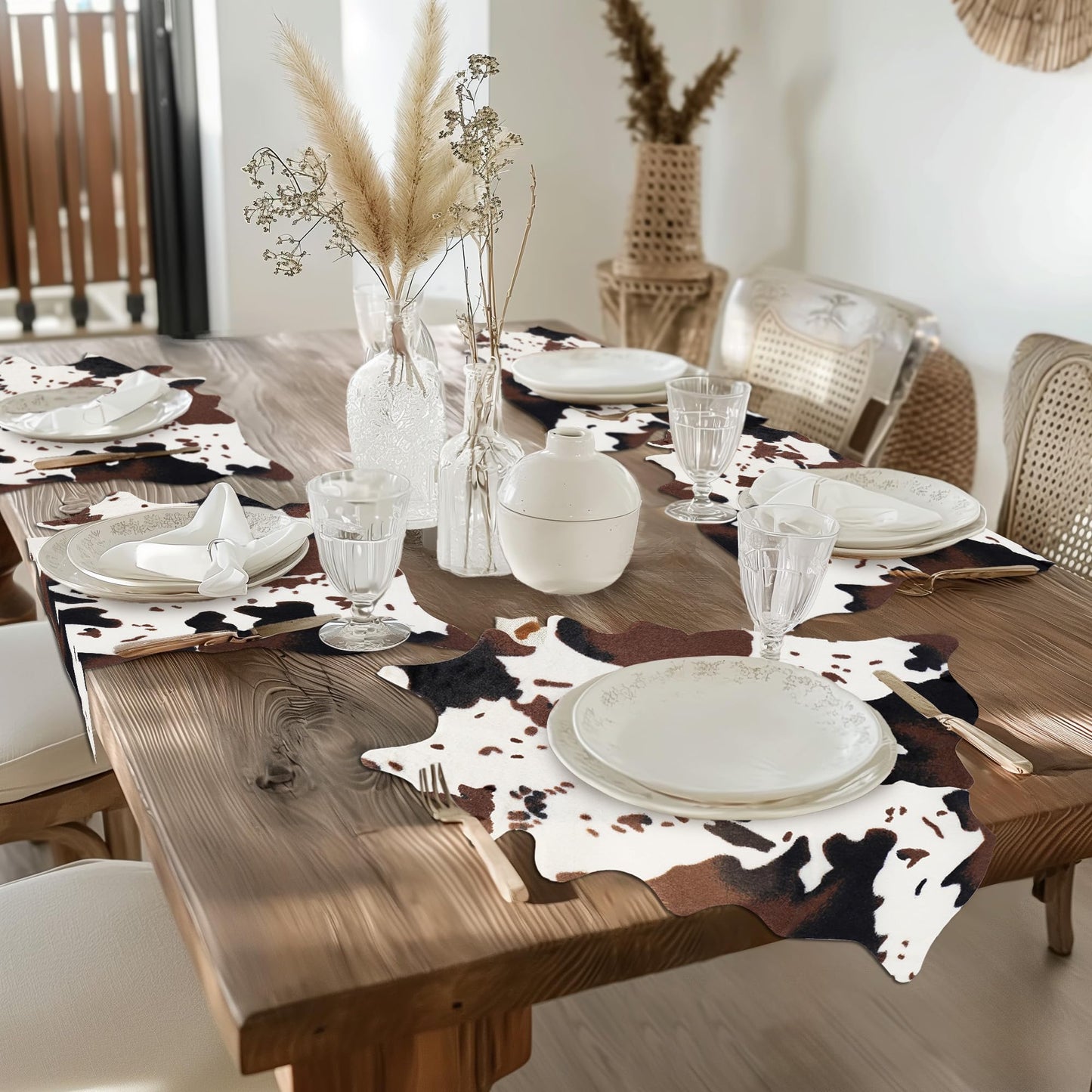 Fttoyoly Cow Print Table Runner for Western Table Decor, Mini Faux Cowhide Rug, Rustic Chic Rugs for Kids and Dining Room, Faux Animal Area Carpet Non-Slip 19.3" W x 23.6" L
