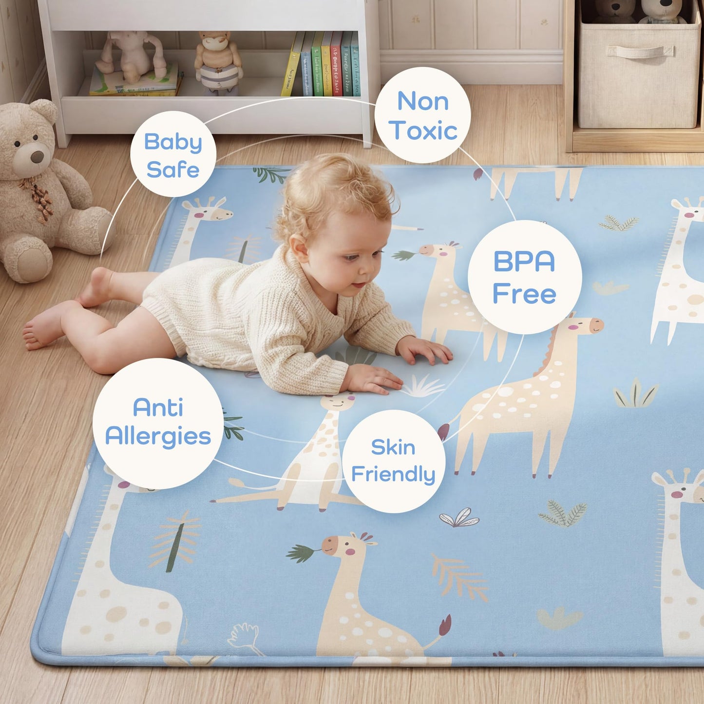 PaPaMat 1.5" Thick Premium Baby Floor Play Mat, 71x79 Over-Sized Padded Memory Foam Mat, Tummy Time Crawling Playmat for Nursery Kids Playroom, Giraffe