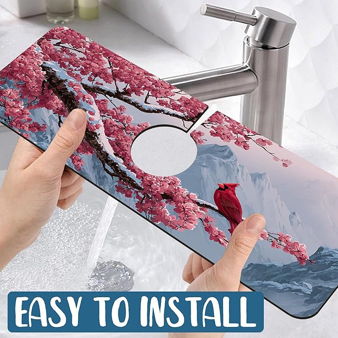 Christmas Welcome Winter Sink Faucet Absorbing Mat Cardinal Bird Super
