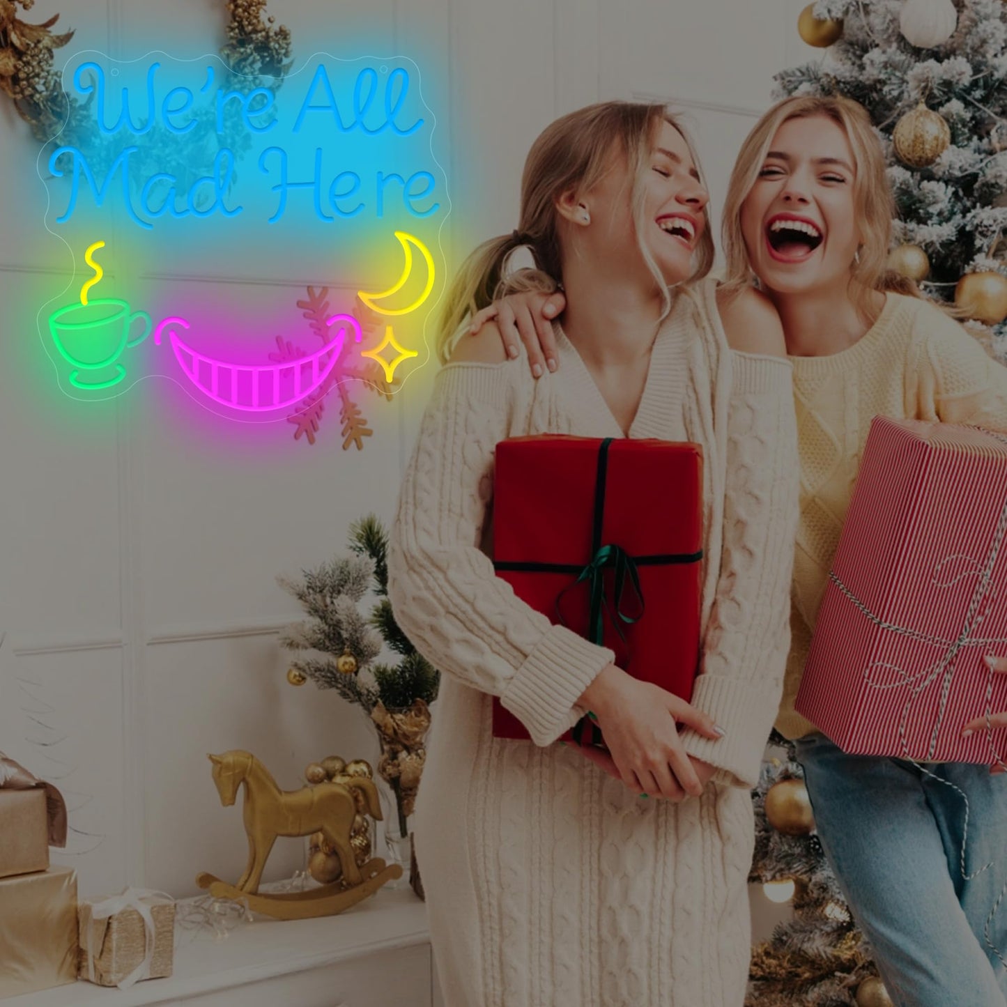 We're All Mad Here Neon Sign Neon Lights for Alice In Wonderland Party Decorations, USB Powered LED Light Up Signs for Bedroom, Bar,Gift for Birthday, Christmas