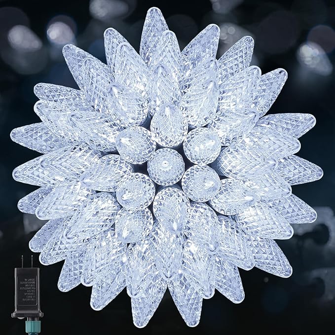 Minetom C9 Christmas Lights Outdoor, 72 FT 110 LED C9 String Lights, 8 Modes & Timer Connectable Waterproof for Christmas Tree Light Indoor Outdoor Roofline Patio Outside Yard Xmas Decor, White 72FT