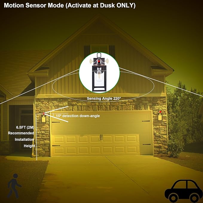 GRUENLICH Dusk to Dawn Outdoor Wall Lantern, PIR Motion Sensor Wall Sconce, E26 Base Max 60W, Metal Housing Plus Glass, Bulb Not Included, 2-Pack