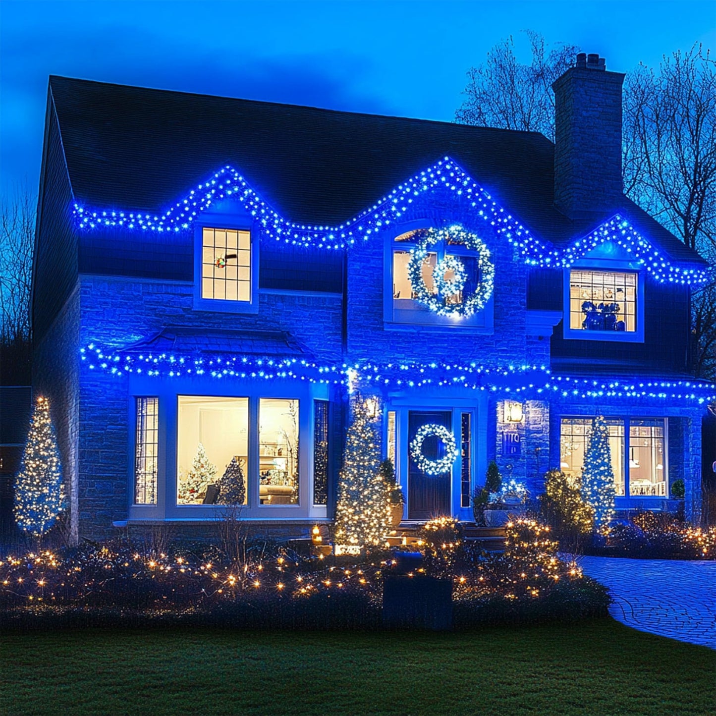 Kwaiffeo Blue Christmas Lights, 100FT 300LED String Light Outdoor Indoor, 8 Modes Connectable Blue Lights for Christmas Halloween Decorations Outside, Fairy Light for Party Yard Tree Decor