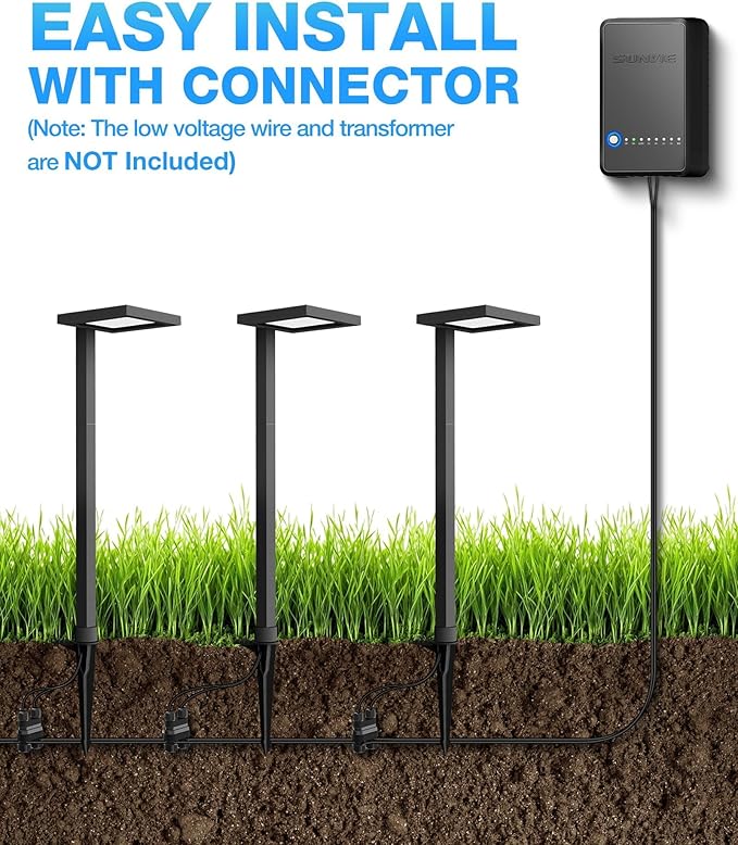 SUNVIE Low Voltage Landscape Lighting with Connectors 5W Anti-Glare LED Pathway Lights Wired Waterproof Outdoor Landscape Path Lights for Walkway Yard Garden Patio ETL Listed Cord, 8 Pack