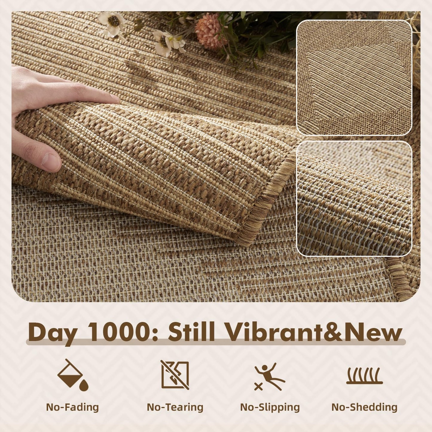 MontVoo-Outdoor Rug Carpet Patio Rug 5x7 ft Polypropylene Indoor Outdoor Rugs for Patio Deck Balcony Porch, Textured Weave, Durable for High Traffic, Fade-Resistant, Boho Geometric Neutral Brown