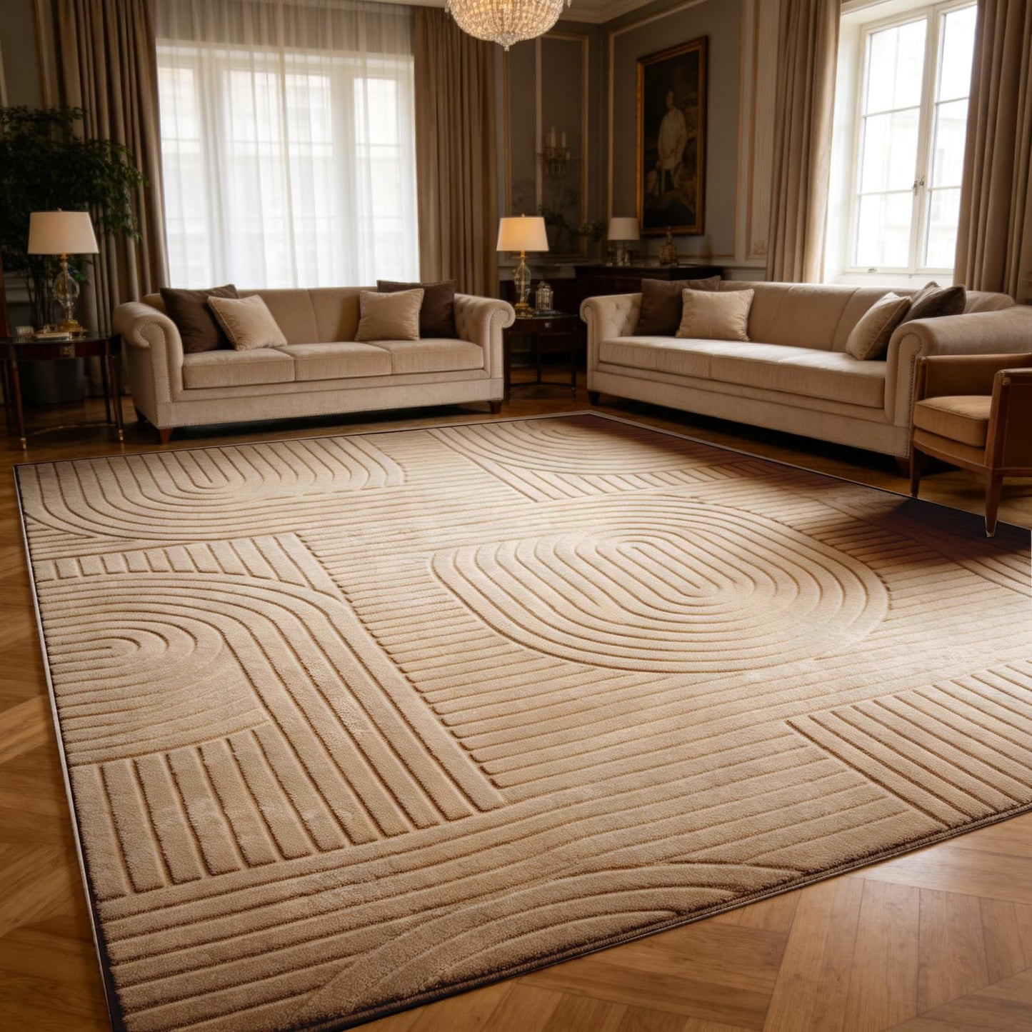 ZVFFDG 8x10 Large Solid Color Area Rug, Washable Living Room Rug, Ultra Soft High-Low Rugs for Bedroom, Non-Slip Geometric Textured Indoor Carpet for Nursery, Kids Room, Apartment, Home Office, Brown