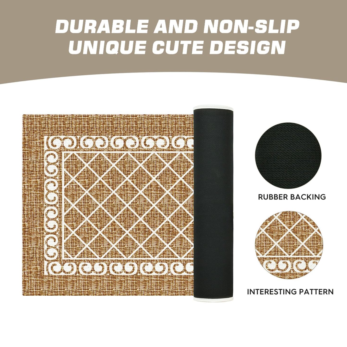 Artoid Mode Beige Washable Diamond Stripe Retro Doormat, Non Slip Absorbent Natural Rubber Back Door Mat Floor Mat 17x47 Inch