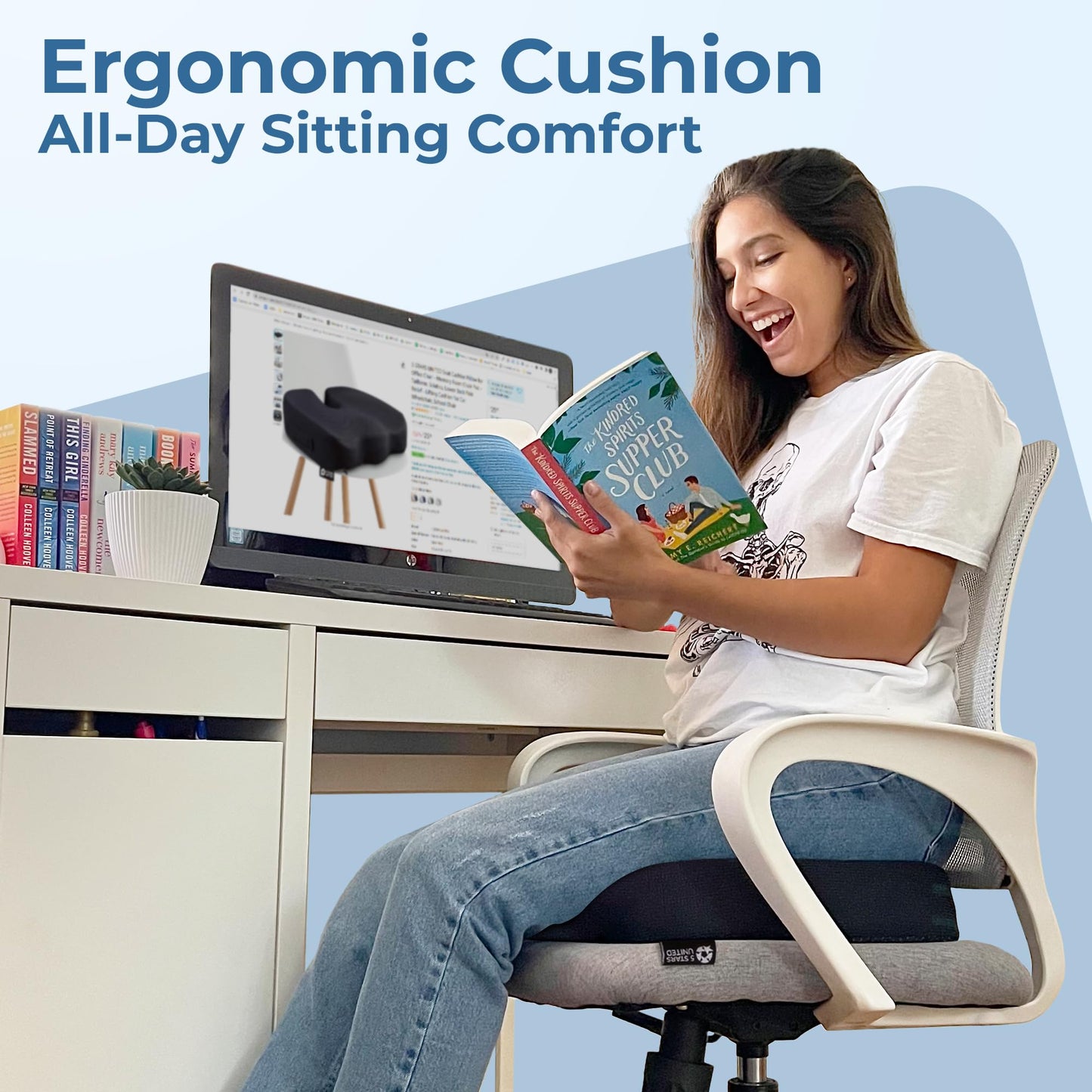 5 STARS UNITED Seat Cushion - Memory Foam Chair Cushion for Tailbone Pain Relief - Ergonomic Support for Coccyx, Sciatica & Butt - Office, Desk & Gaming Chair, Car Seat, Wheelchair, Airplane, Black