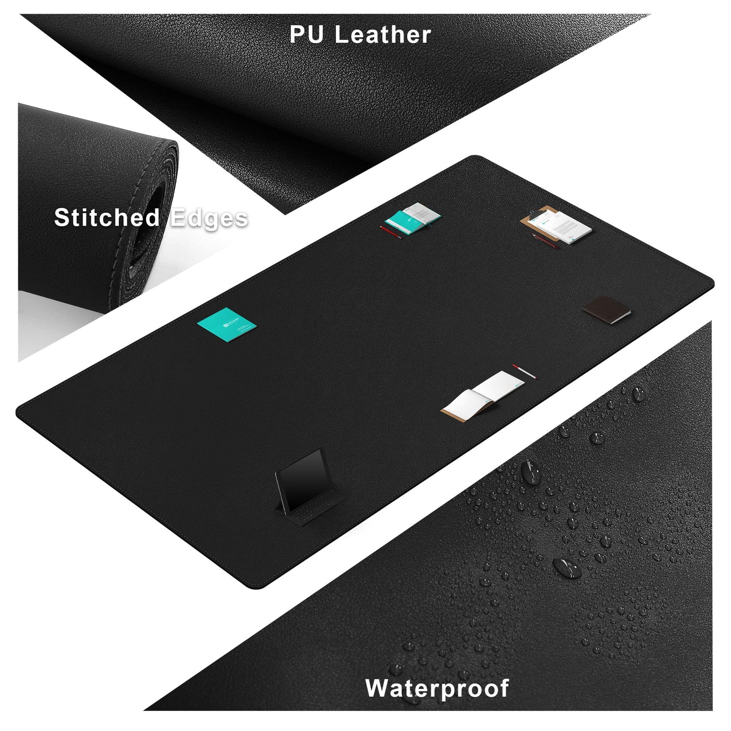 CENNBIE MAX200 78.7" x 39.4" Leather Desk Mat Protector, Extra Large Leather Desk Pad for Full Desk - XXXXXL Super Large Mouse Pad (Black)