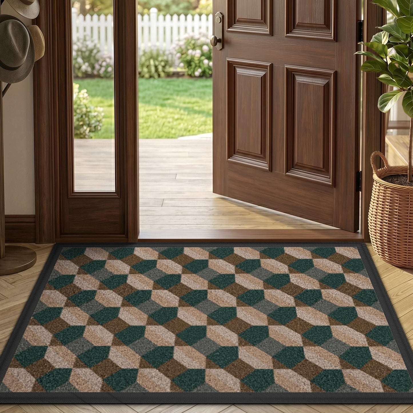 LUMI 17x30 Geometric Indoor Door Mat, Low-Profile Non-Slip Stain Resistant