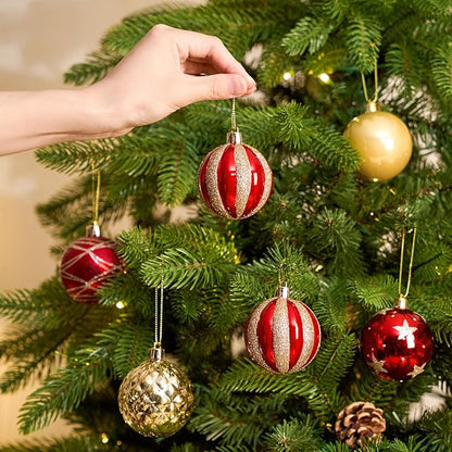 JORNOY Christmas Balls Ornaments, 30ct Shatterproof Xmas Tree Decorations, Hanging Bulbs Baubles Set with String for Holiday Home Party Decor, 2.36 inch/60mm, Red Gold