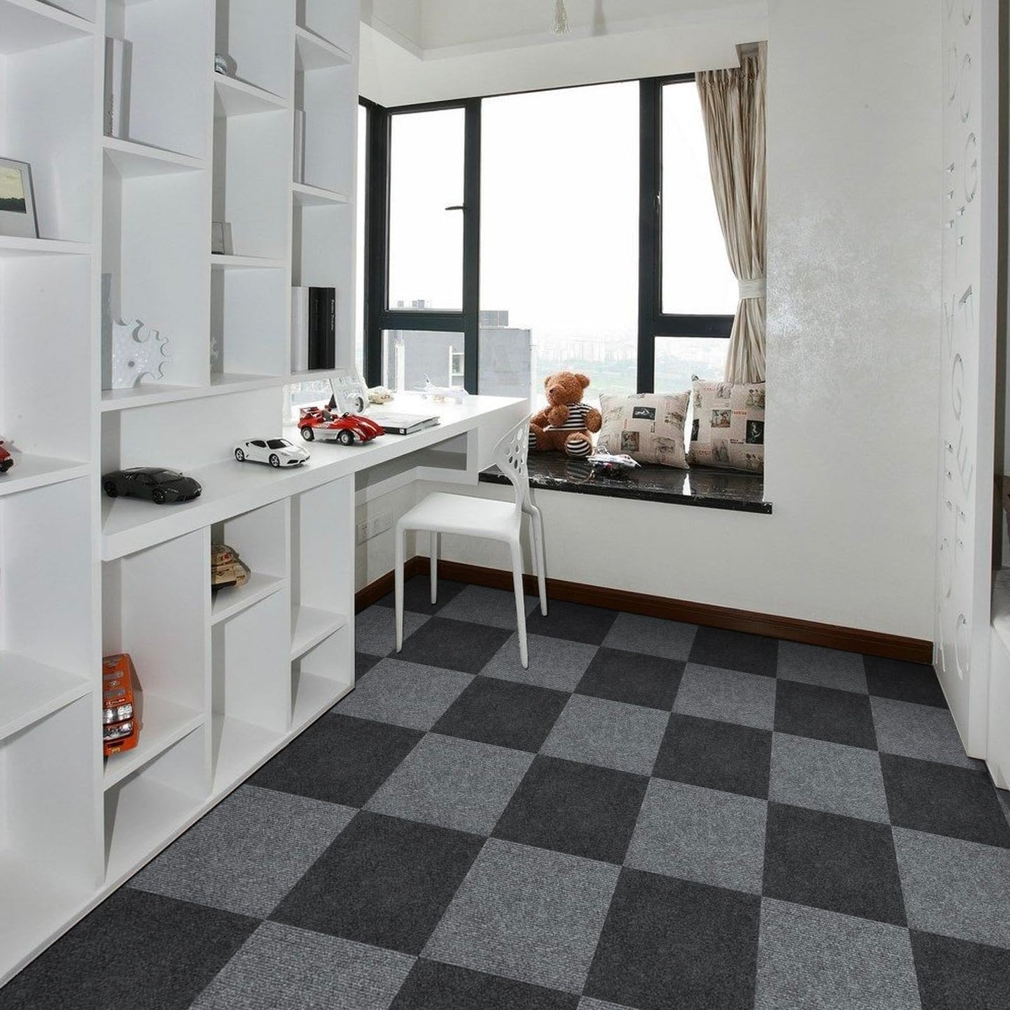 Alow 25pcs Carpet Tiles Peel and Stick,12" x 12" Carpet Squares Self Adhesive, Cover 25Sp.ft Easy to use for Bedroom,Kitchen and More (All Black)