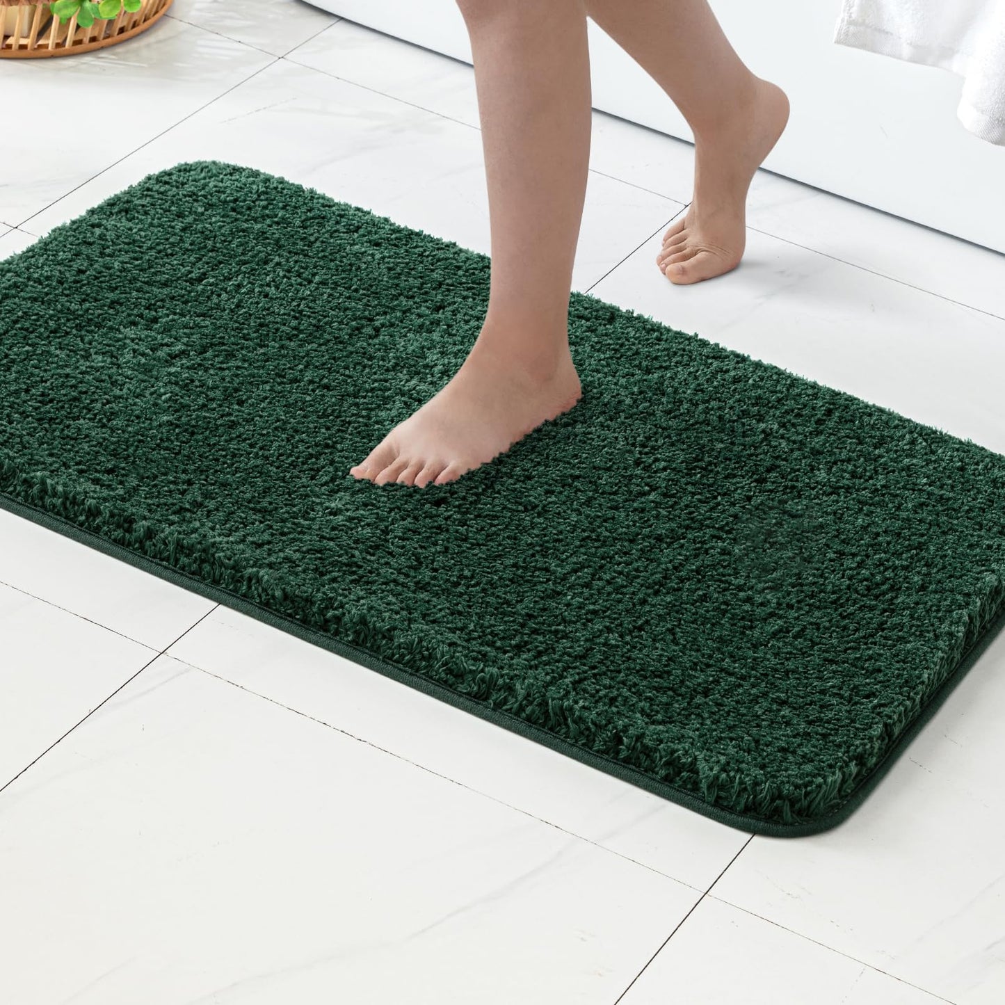 MIULEE Dark Green Bathroom Rugs Set 2 Piece, Soft Absorbent Microfiber Bath Mat Set, Non Slip Quick Dry Machine Washable Plush Shaggy Bath Rugs for Bathroom Floor, Tub and Shower, 16x24 inches