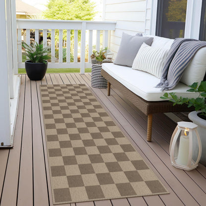 Rugalia Easy Jute Checkered Runner Rug, 2x6 Brown Modern Washable Rugs Runner for Hallway Non-Slip Kitchen Runner Rug, Farmhouse Checkerboard Indoor Outdoor Carpet for Porch Laundry Entryway