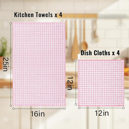Homaxy Kitchen Towels and Dishcloths Set, 16 x 25 and 12 x 12 Inches, Super
