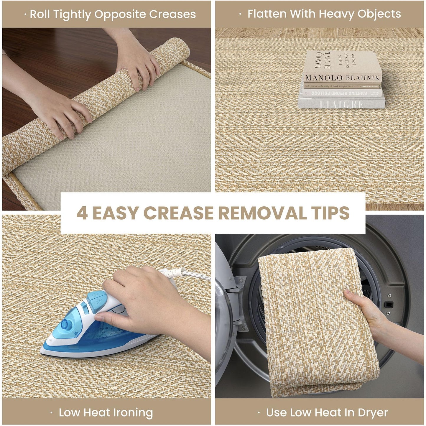 IOHOUZE Washable Area Rug 6x9 Non Slip Rubber Backed Rugs for Living Room, Dining Room Rugs Bedroom Rug, Woven Indoor Floor Carpet for Living Room Nursery, Warm Beige/Orange/Apricot