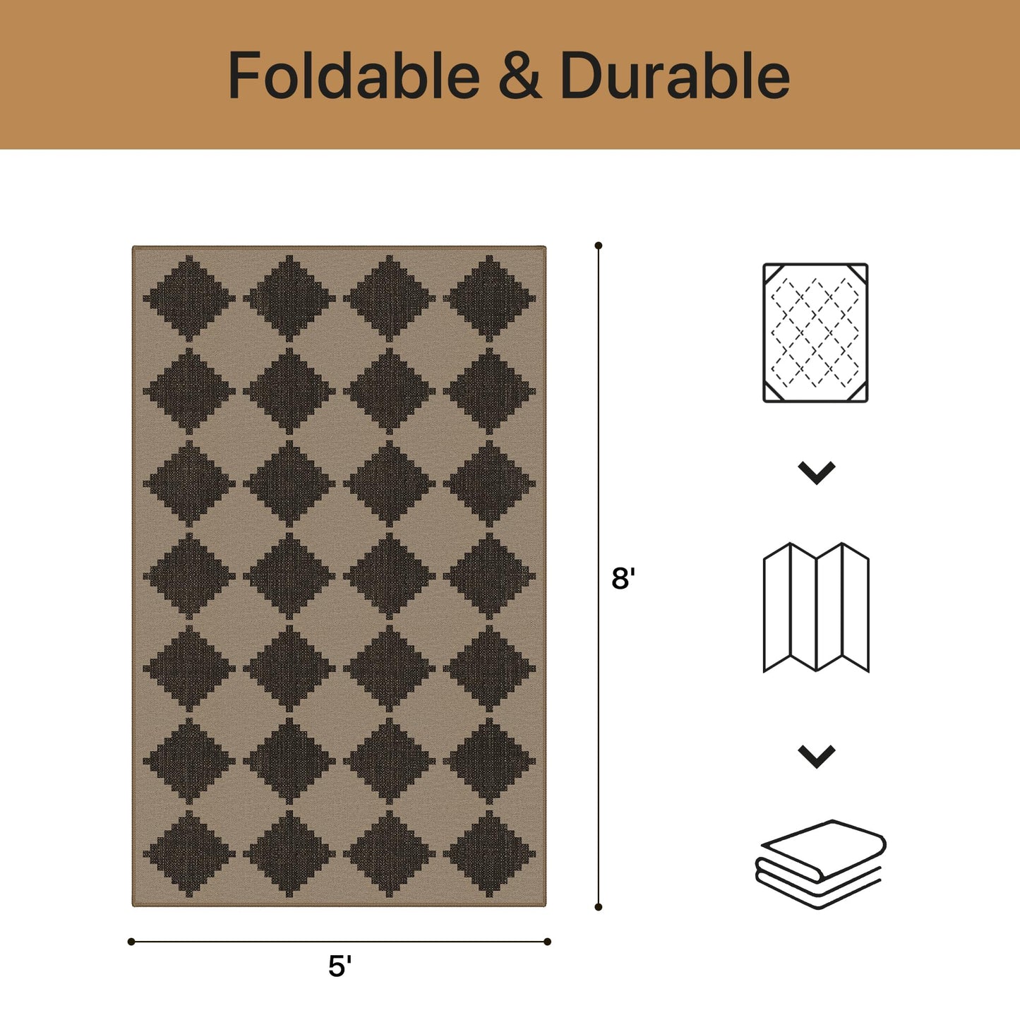 GENIMO Indoor Outdoor Area Rug 5'x8', Checkered Easy Jute Rug Machine Washable, Easy-Cleaning, Non Slip Geometric Woven Outdoor Carpet for Patio, Living Room, Backyard, Porch, Deck, Balcony